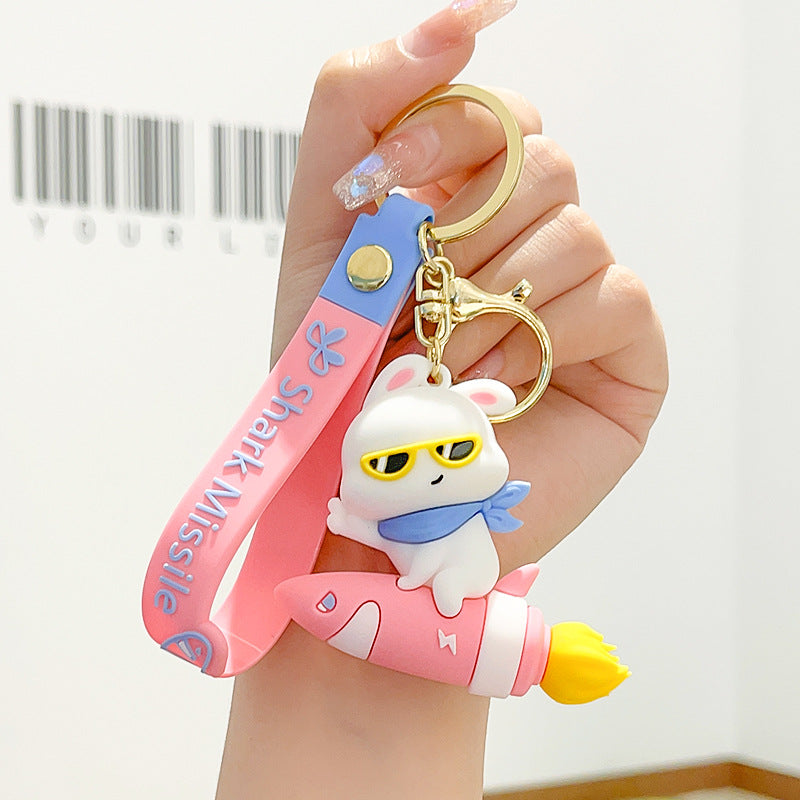 Wholesale PVC Holy Shark Missile Rabbit Keychain